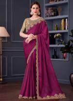 Sattin Chiffon Burgandy Party Wear Embroidery Work Saree